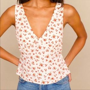 Viero Top from reformation— White with red flowers.